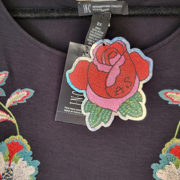 Anna Sui Loves INC International Concepts Embroidered Bell Sleeve Top Size 2XL - Picture 5 of 15